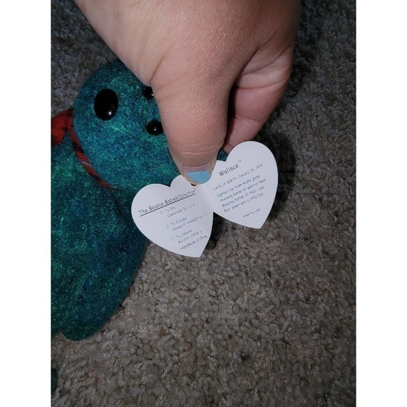 Ty Beanie Baby 8" Green Bear Wallace with Scarf - Picture 5 of 5